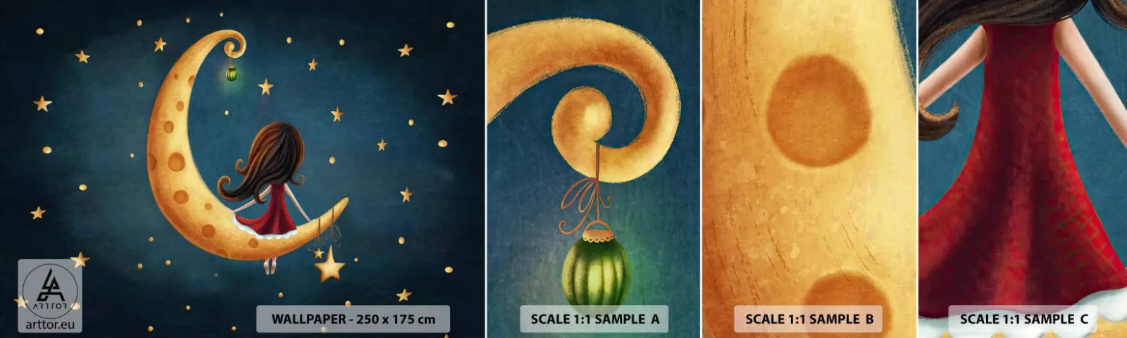 Fototapeten Muster Selbstklebend Deluxe Sticker - Einmal… - Für Kinder, Mädchen, Mond - 100x30 cm