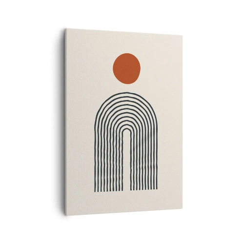 Bild auf Leinwand - Leinwandbild - Modernes abstraktes Muster mit Linien und einem roten Kreis - 50x70cm - Magnetismus von Formen und Farben - Moderne Wanddekoration für Wohnzimmer und Schlafzimmer ARTTOR