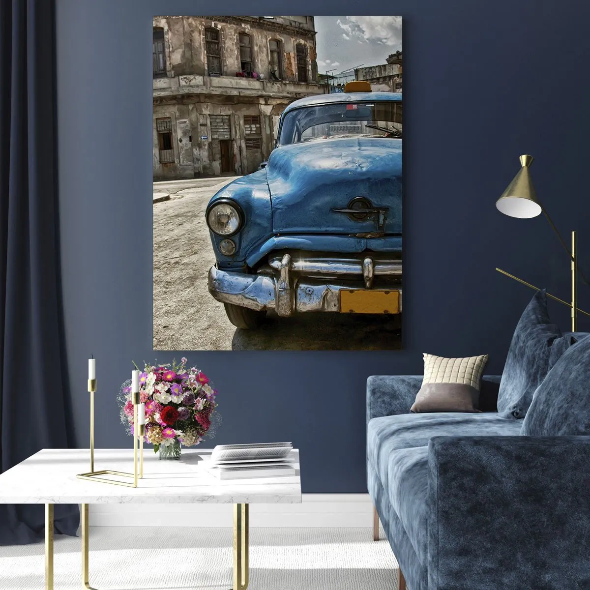 Glasbild - Bild auf glas - Kubanische Oldtimer auf den Straßen von Havanna - 50x70cm - Alt ist schön - Moderne Wanddekoration für Wohnzimmer und Schlafzimmer ARTTOR