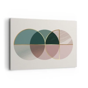 Bild auf Leinwand - Leinwandbild - Eine abstrakte Komposition aus geometrischen Formen und goldenen Linien. - 100x70cm - Ein Rad hinter dem anderen… - Moderne Wanddekoration für Wohnzimmer und Schlafzimmer ARTTOR