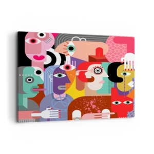 Bild auf Leinwand - Leinwandbild - Bunte Abstraktion mit geometrischen Flächen - 100x70cm - Wir sind von Herrn Picasso - Moderne Wanddekoration für Wohnzimmer und Schlafzimmer ARTTOR