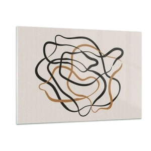 Glasbild - Bild auf glas - Ein abstraktes Liniengewirr in Schwarz und Braun. - 120x80cm - Alles ging schief - Moderne Wanddekoration für Wohnzimmer und Schlafzimmer ARTTOR