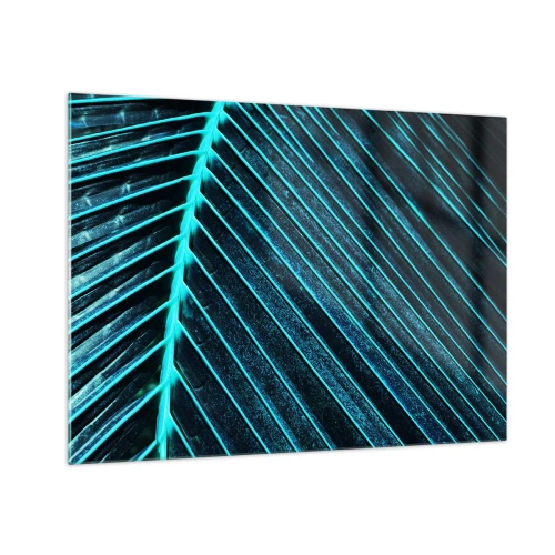 Glasbild - Bild auf glas - Makrofotografie eines Palmblattes in Türkistönen - 70x50cm - Grüne Textur - Moderne Wanddekoration für Wohnzimmer und Schlafzimmer ARTTOR