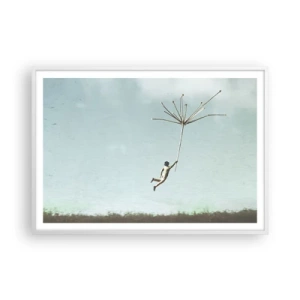 Poster in einem weißen Rahmen - Drachen, Löwenzahn, Wind - 100x70 cm