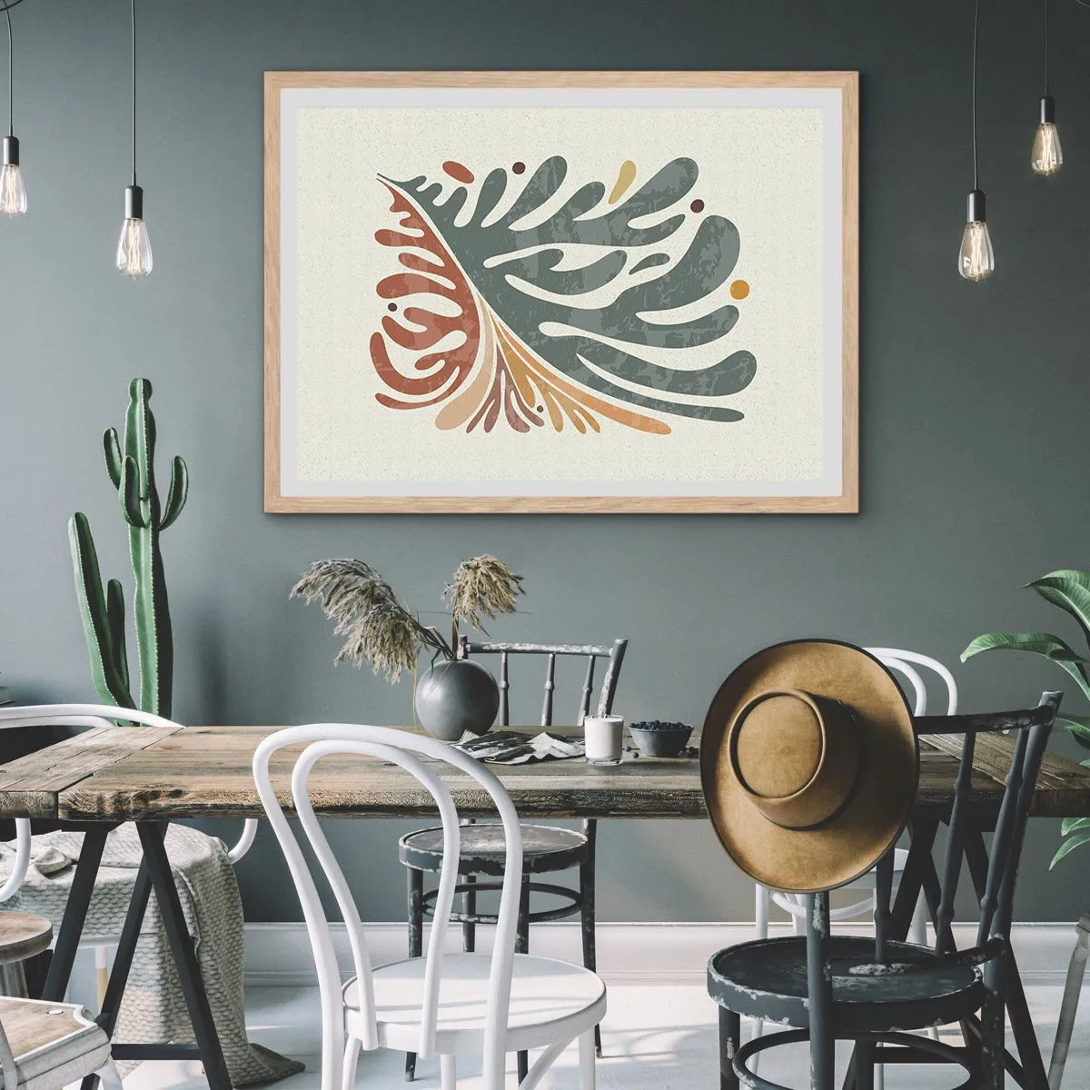 Poster in einem Rahmen aus heller Eiche - Mehrfarbiges Blatt - 50x40 cm