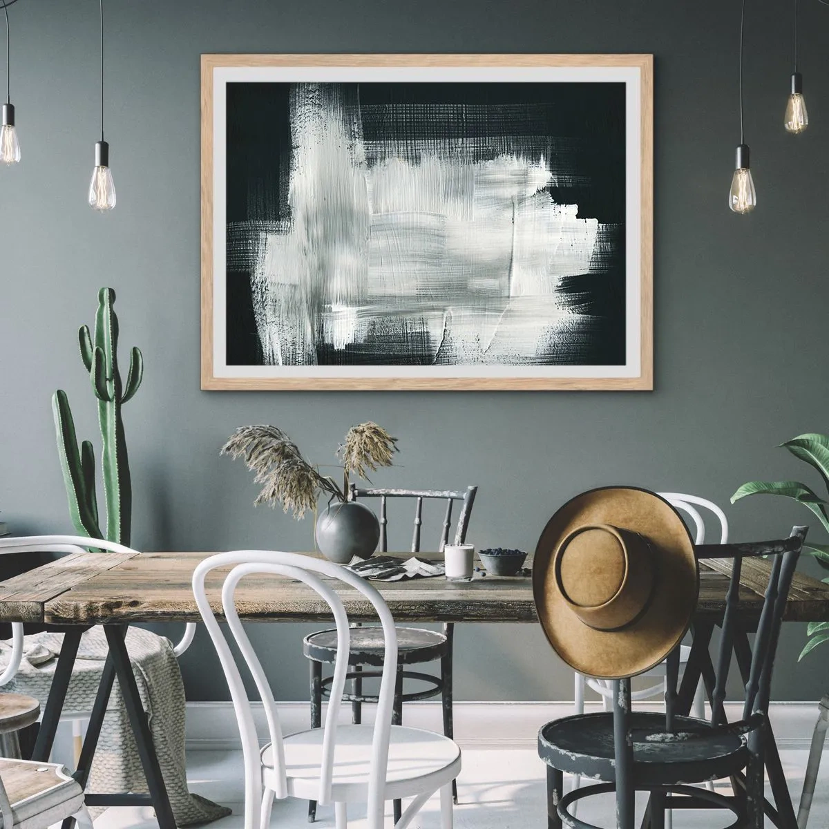 Poster in einem Rahmen aus heller Eiche - Vertikal und horizontal gewebt - 70x50 cm