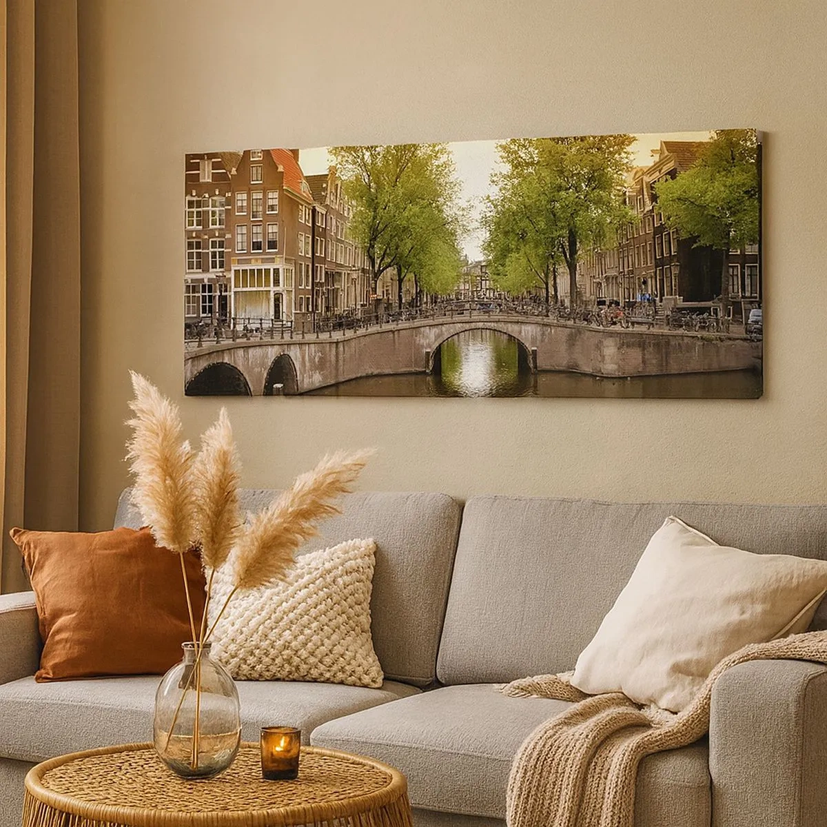 Bild auf Leinwand - Leinwandbild - Mit dem Boot oder mit dem Fahrrad? - 100x40 cm