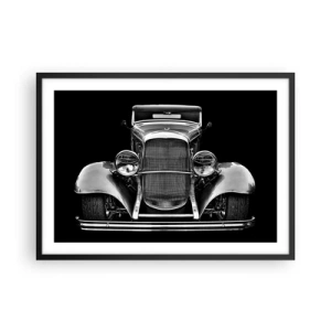 Poster in einem schwarzem Rahmen - Ein Oldtimer in Schwarz und Weiß - 70x50cm - Wahrer Gentleman - Moderne Wanddekoration für Wohnzimmer und Schlafzimmer ARTTOR