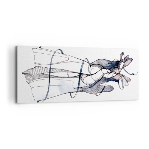 Bild auf Leinwand - Leinwandbild - Eine subtile Zeichnung einer Hand mit einer zarten Blume - 120x50cm - Touch-Studie - Moderne Wanddekoration für Wohnzimmer und Schlafzimmer ARTTOR