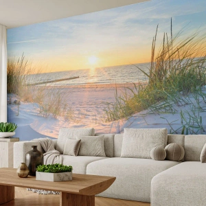 Fototapete Premium Sand - Das Rauschen des Meeres, der Gesang der Vögel, ein wilder Strand im Gras ... - Landschaft, Meer, Dünen - 200x140 cm