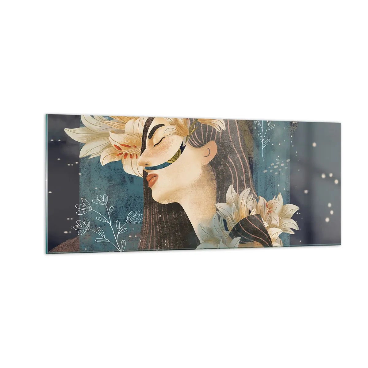 Glasbild - Bild auf glas - Ein Märchen über eine Prinzessin mit Lilien - 100x40 cm