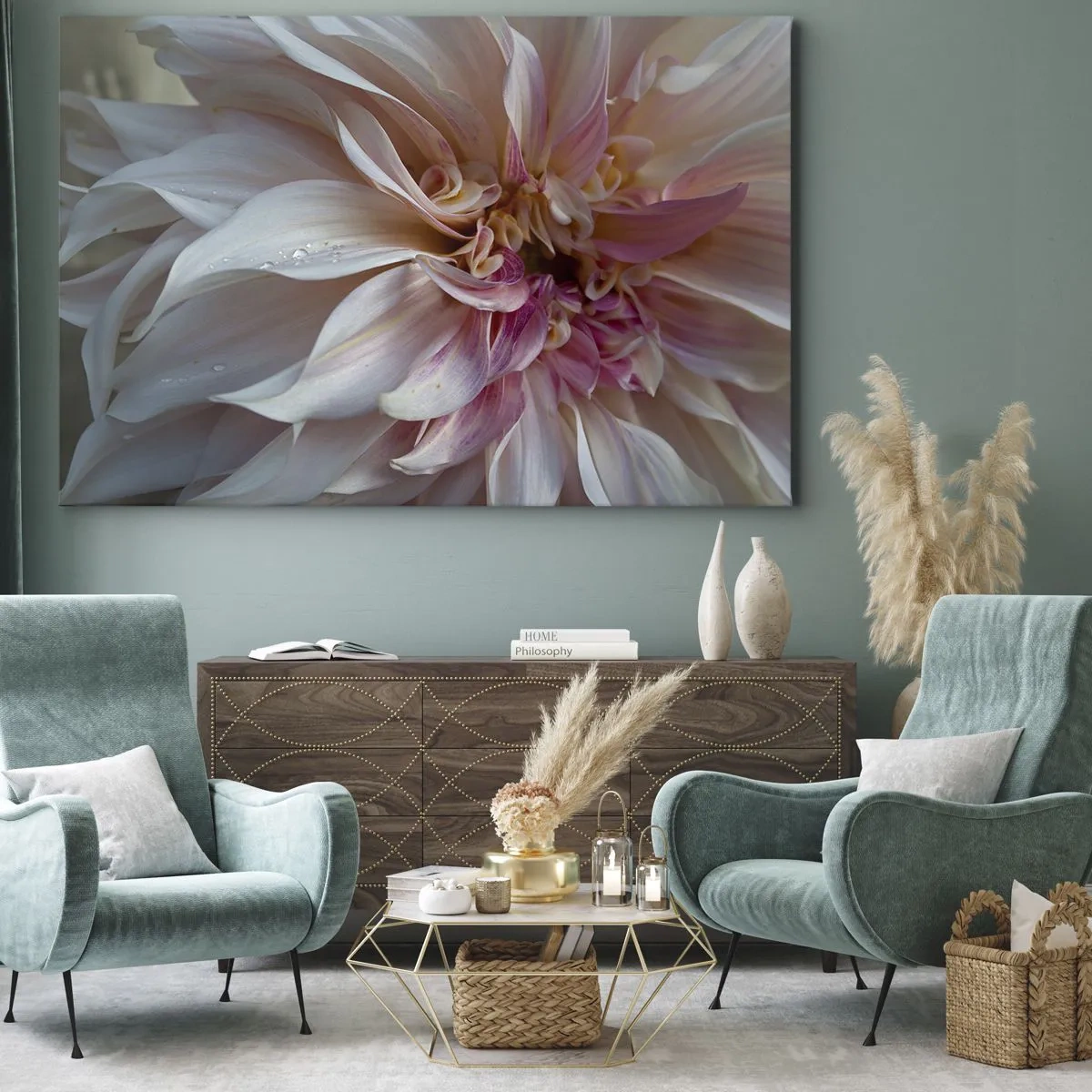Bild auf Leinwand - Leinwandbild - Nahaufnahme von zarten rosa Blütenblättern mit Wassertropfen - 70x50cm - Blühende Frische - Moderne Wanddekoration für Wohnzimmer und Schlafzimmer ARTTOR