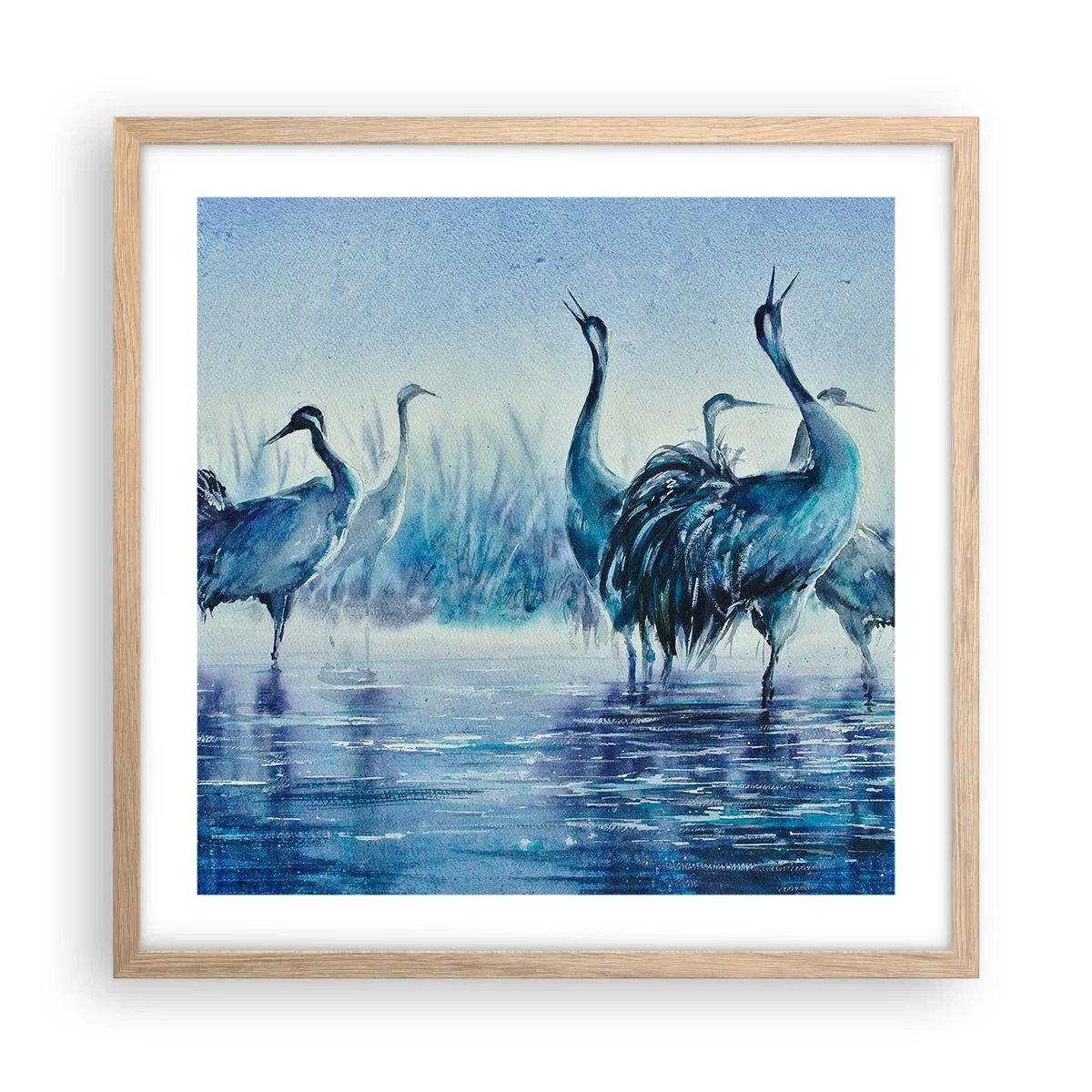 Poster in einem Rahmen aus heller Eiche - Morgentliches Treffen - 50x50 cm