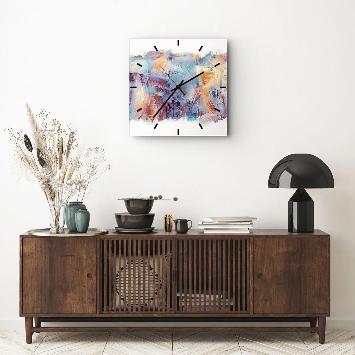 Wanduhr - Glasuhr - Bunte Pinselstriche in einer abstrakten Komposition - 30x30cm - Buntes Durcheinander - Moderne Wanddekoration für Wohnzimmer und Schlafzimmer ARTTOR