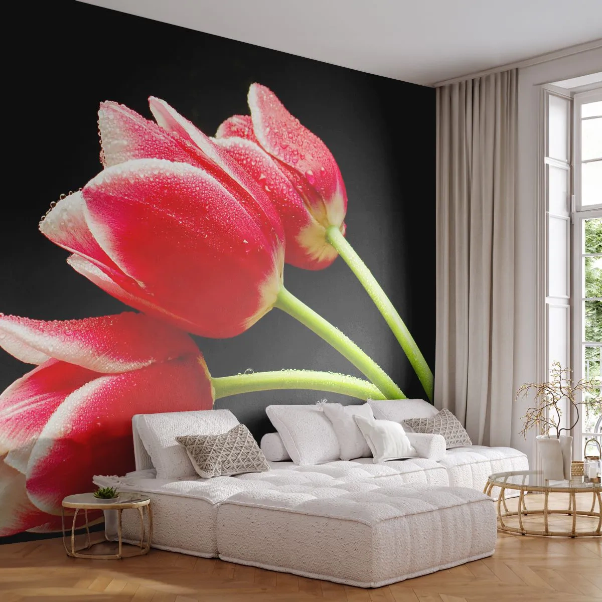 Fototapete Premium Sand - Ein Versprechen der reinen Liebe - Blumen, Tulpen, Natur - 300x210 cm