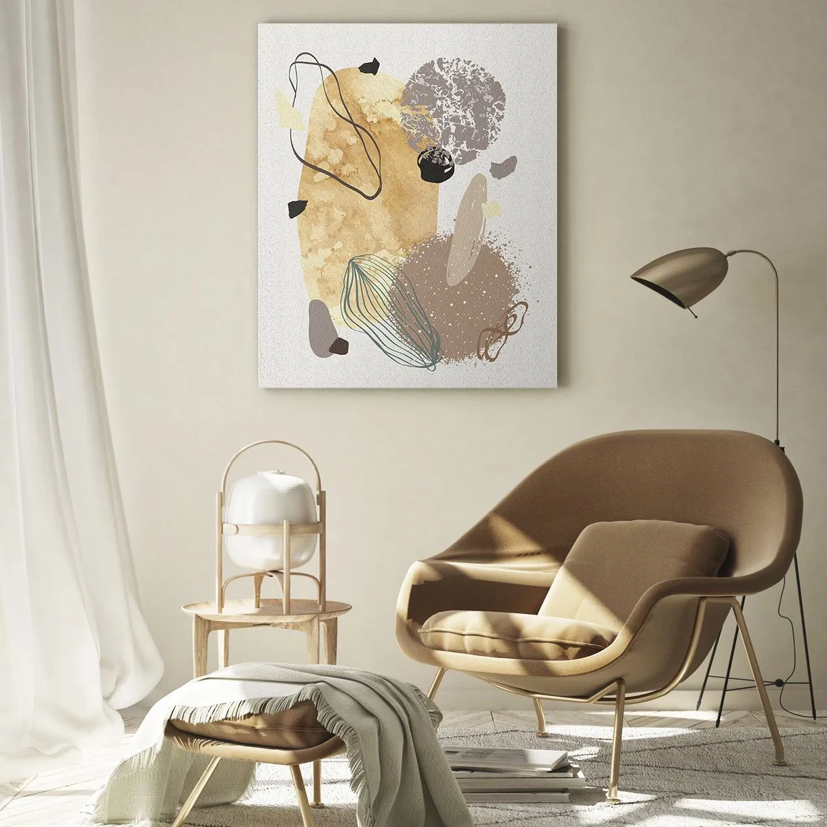 Glasbild - Bild auf glas - Beige und braune Abstraktion mit unregelmäßigen Formen - 50x70cm - Angewandte Plumkologie - Moderne Wanddekoration für Wohnzimmer und Schlafzimmer ARTTOR