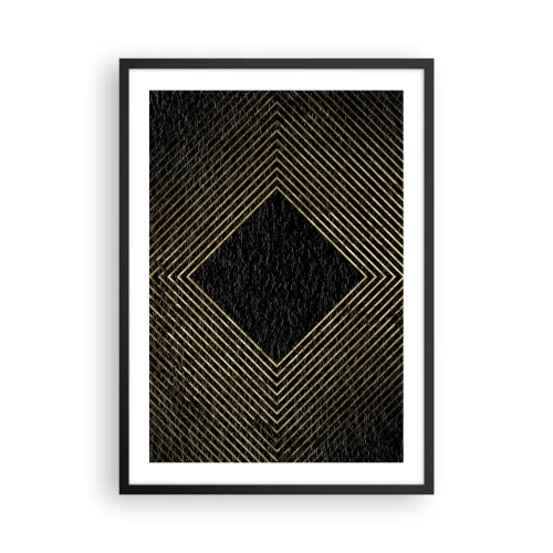Poster in einem schwarzem Rahmen - Goldene geometrische Linien auf schwarzem Hintergrund - 50x70cm - Geometrie im glamourösen Stil - Moderne Wanddekoration für Wohnzimmer und Schlafzimmer ARTTOR