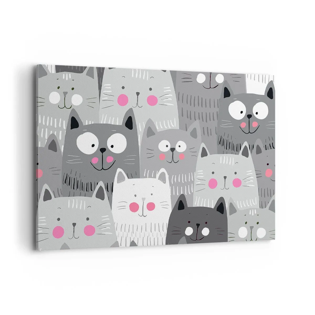 Bild auf Leinwand - Leinwandbild - Ein lustiges Muster mit Katzen in Grautönen - 120x80cm - Katzenwelt - Moderne Wanddekoration für Wohnzimmer und Schlafzimmer ARTTOR