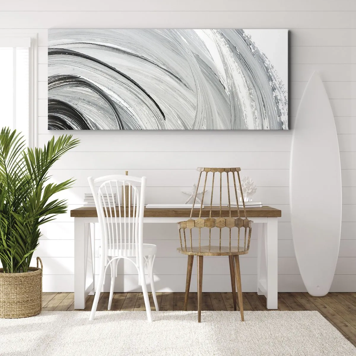 Bild auf Leinwand - Leinwandbild - Ein monochromer Wirbel in Grau- und Schwarztönen - 140x50cm - Orbitale Komposition - Moderne Wanddekoration für Wohnzimmer und Schlafzimmer ARTTOR