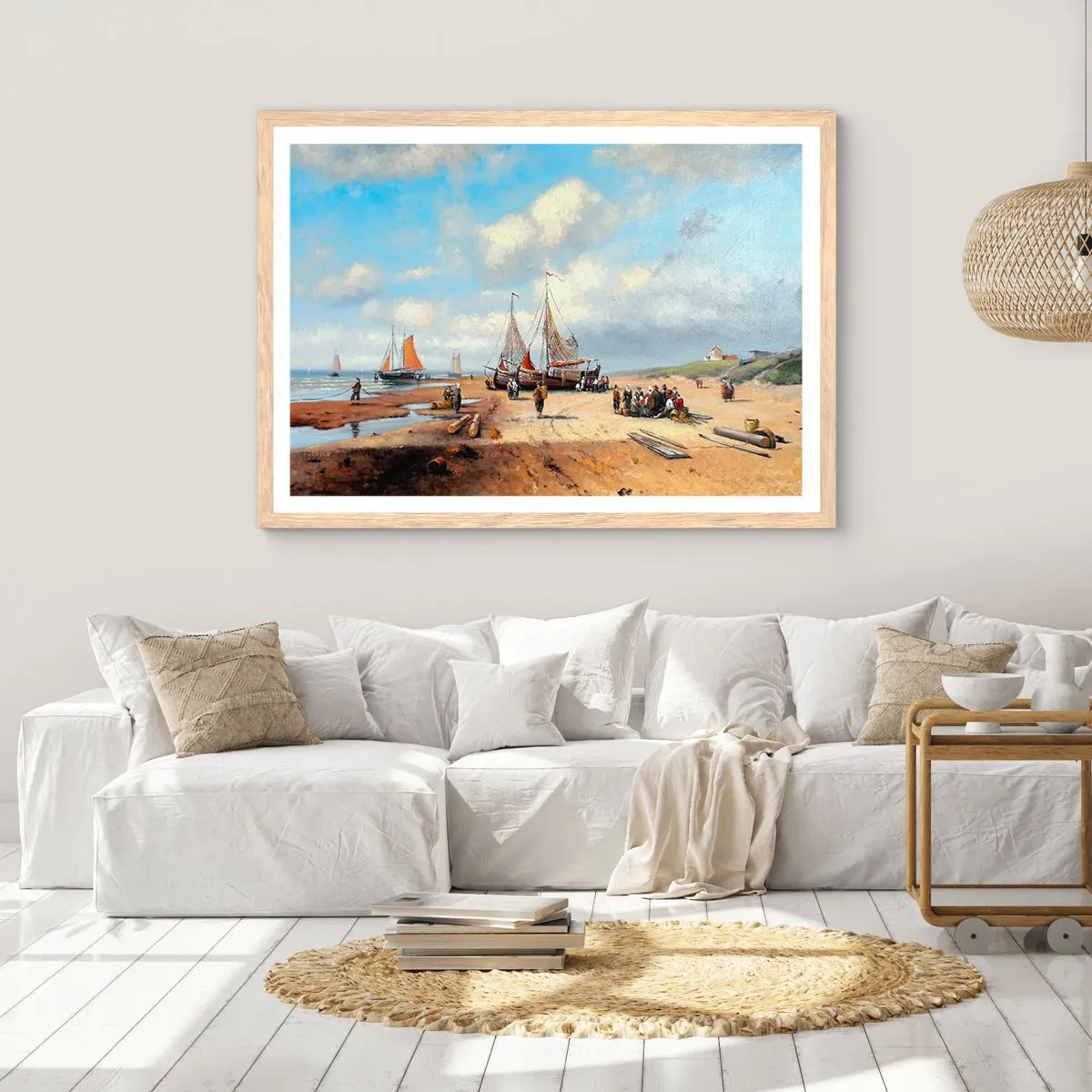 Poster in einem Rahmen aus heller Eiche - Nach einem erfolgreichen Fischfang - 40x30 cm