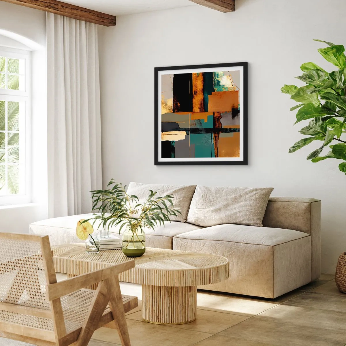 Poster in einem schwarzem Rahmen - Abstraktion – Licht und Schatten - 50x50 cm