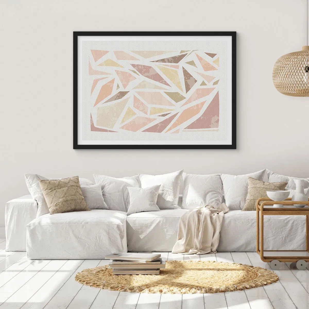 Poster in einem schwarzem Rahmen - Abstrakte geometrische Formen in Pastellfarben - 70x50cm - Buntglas-Komposition - Moderne Wanddekoration für Wohnzimmer und Schlafzimmer ARTTOR