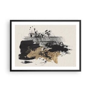 Poster in einem schwarzem Rahmen - Ein abstraktes Gemälde in Schwarz und Gold mit dynamischen Linien und Strukturen. - 70x50cm - Komposition mit Leidenschaft - Moderne Wanddekoration für Wohnzimmer und Schlafzimmer ARTTOR