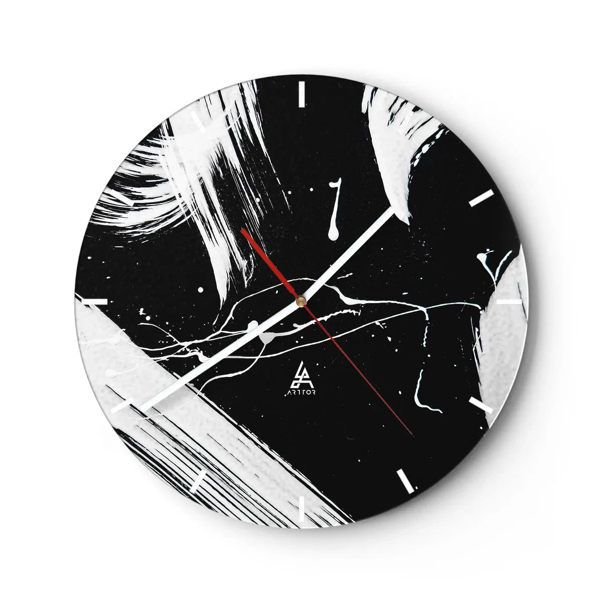 Wanduhr - Glasuhr - Schwarz-Weiß-Abstraktion mit dynamischen Pinselstrichen - 30x30cm - Dunkelheit durchbrechen - Moderne Wanddekoration für Wohnzimmer, Küche und Schlafzimmer ARTTOR