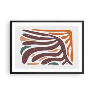 Poster in einem schwarzem Rahmen - Organisches Muster mit strahlenden Linien in warmen Farbtönen - 70x50cm - Strahlende organische Komposition - Moderne Wanddekoration für Wohnzimmer und Schlafzimmer ARTTOR