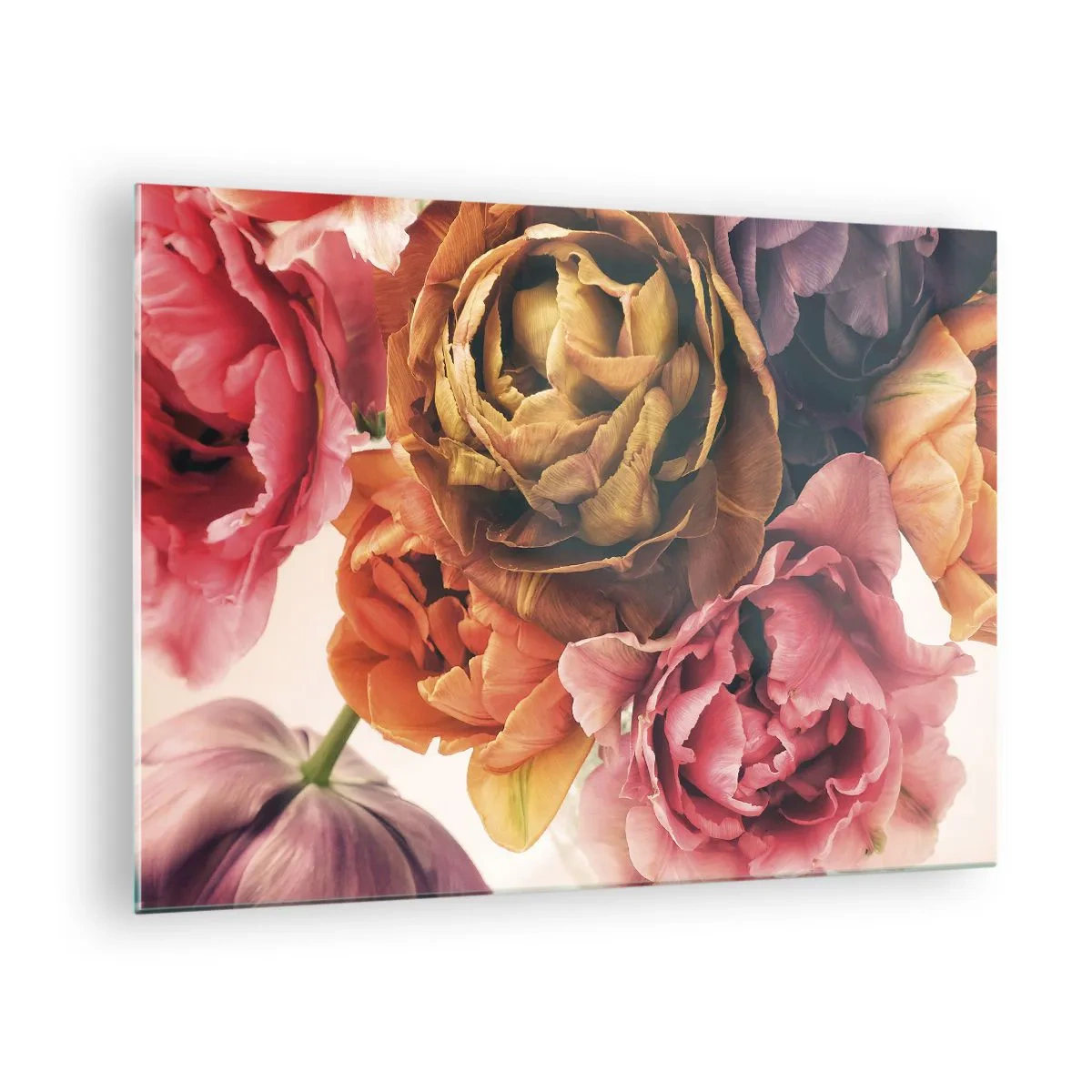 Glasbild - Bild auf glas - Eine Nahaufnahme eines Straußes bunter Blumen - 70x50cm - Eine Feier des Lebens - Moderne Wanddekoration für Wohnzimmer und Schlafzimmer ARTTOR