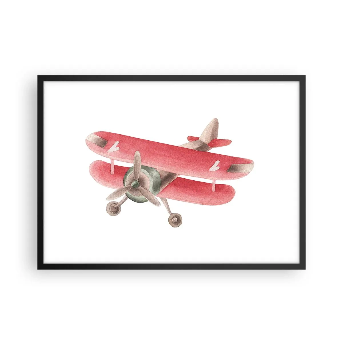 Poster in einem schwarzem Rahmen - Rotes Retro-Flugzeug auf weißem Hintergrund - 70x50cm - Bereit für Höhenflüge - Moderne Wanddekoration für Wohnzimmer und Schlafzimmer ARTTOR