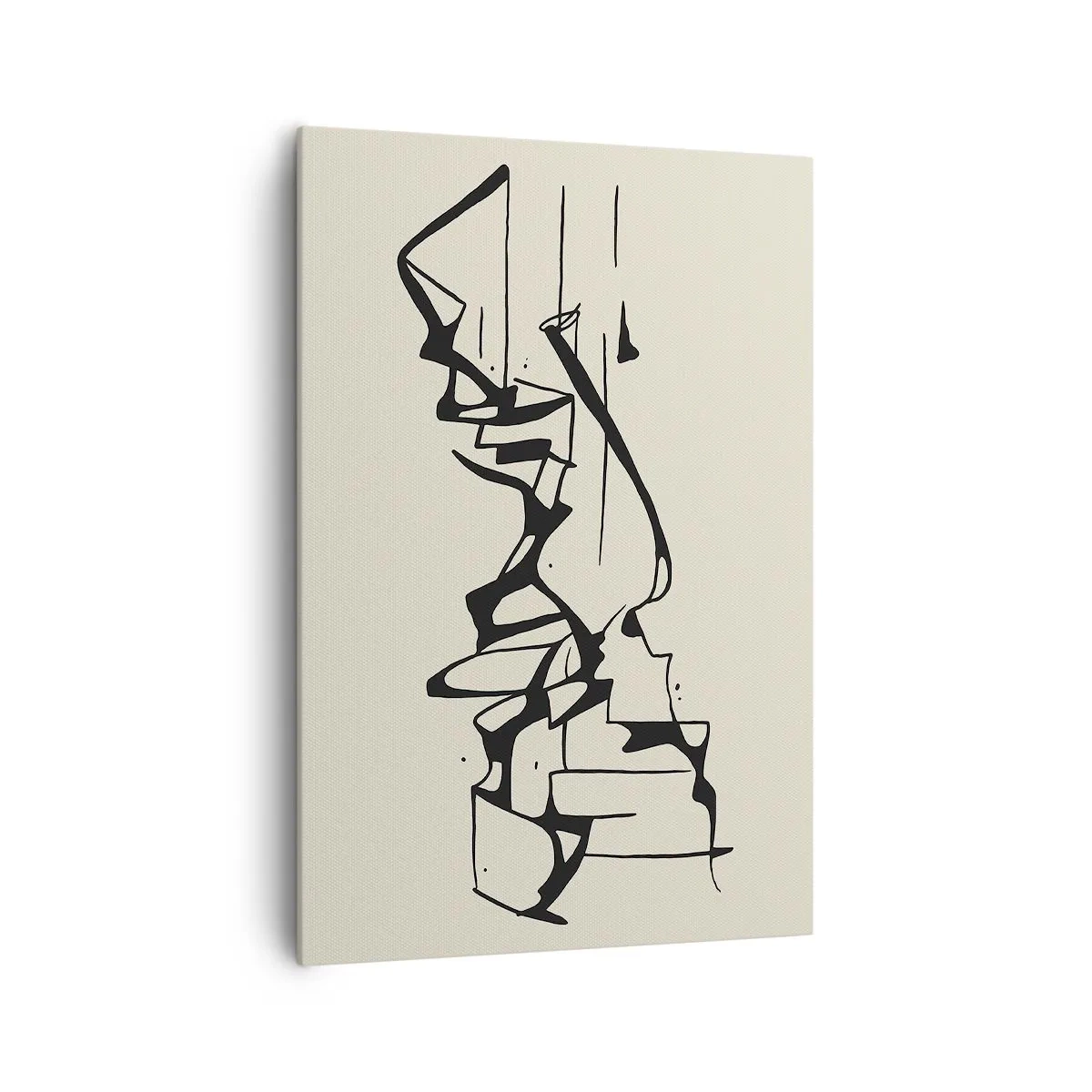 Bild auf Leinwand - Leinwandbild - Abstrakte Zeichnung von Bergen in Schwarz und Weiß - 70x100cm - Vielleicht eine Landschaft - Moderne Wanddekoration für Wohnzimmer und Schlafzimmer ARTTOR