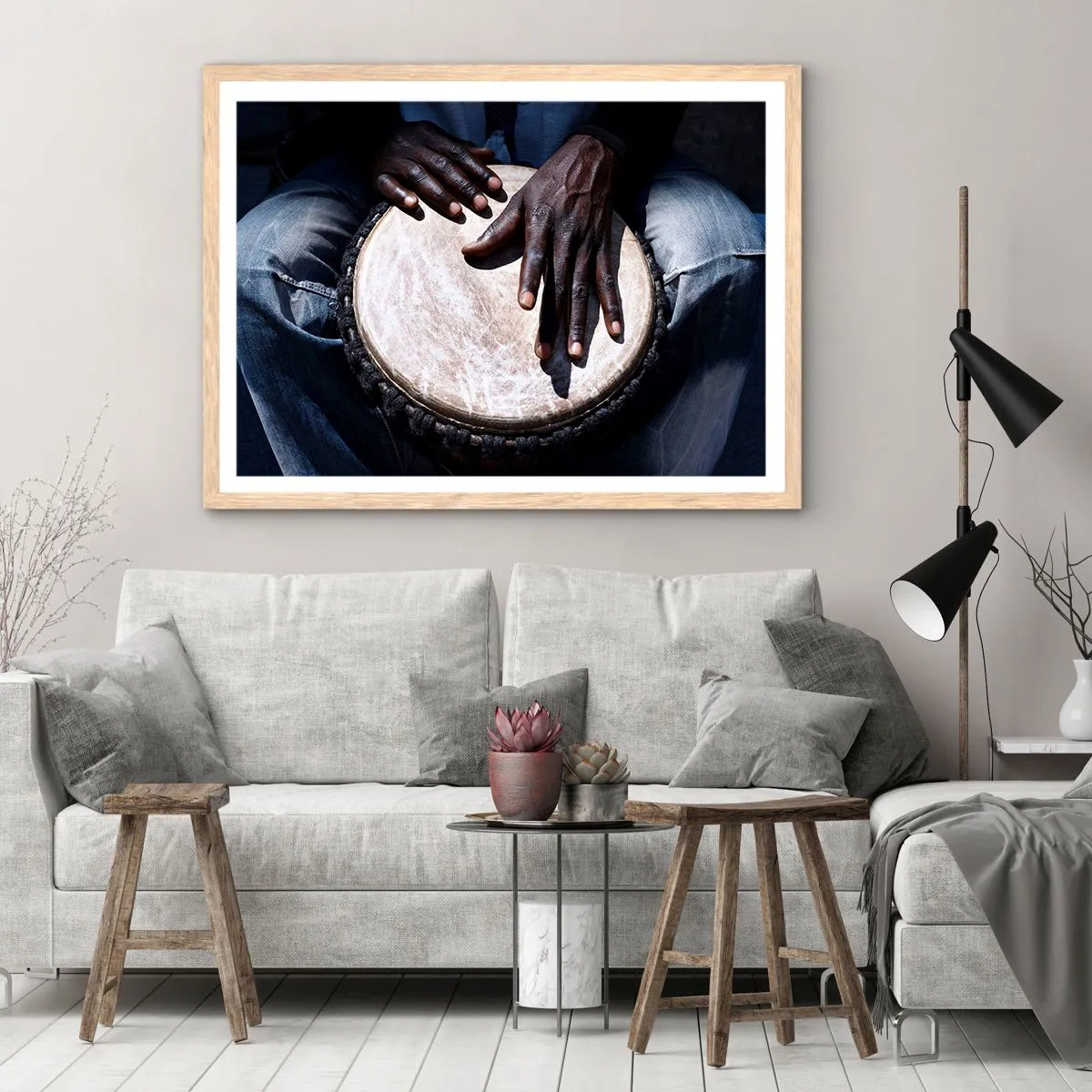 Poster in einem Rahmen aus heller Eiche - Lebe in deinem eigenen Rhythmus - 100x70 cm