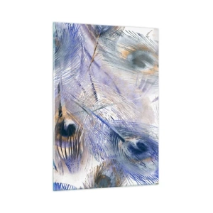 Glasbild - Bild auf glas - Zarte Pfauenfedern in Blau- und Brauntönen - 50x70cm - Pfau-Komposition - Moderne Wanddekoration für Wohnzimmer und Schlafzimmer ARTTOR