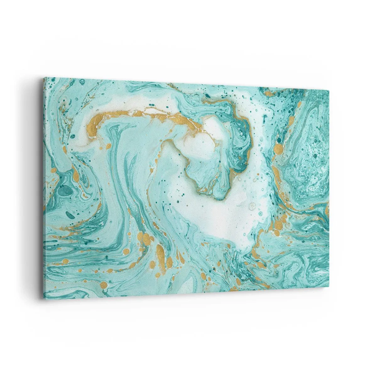 Bild auf Leinwand - Leinwandbild - Türkisfarbener Marmor mit goldenen Akzenten in einer abstrakten Komposition - 120x80cm - Unter der großen Welle der Edo-Ära - Moderne Wanddekoration für Wohnzimmer und Schlafzimmer ARTTOR
