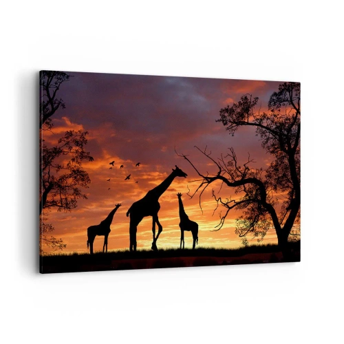 Bild auf Leinwand - Leinwandbild - Silhouetten von Giraffen vor dem Hintergrund des afrikanischen Sonnenuntergangs - 100x70cm - Ein kleines Abendessen mit deinen Liebsten - Moderne Wanddekoration für Wohnzimmer und Schlafzimmer ARTTOR