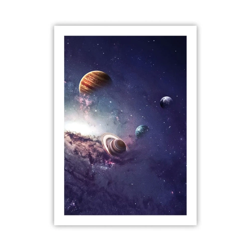 Poster - Eine farbenfrohe Anordnung von Planeten in einer kosmischen Umgebung - 50x70cm - Solar-Tanz-System - Moderne Wanddekoration für Wohnzimmer und Schlafzimmer ARTTOR