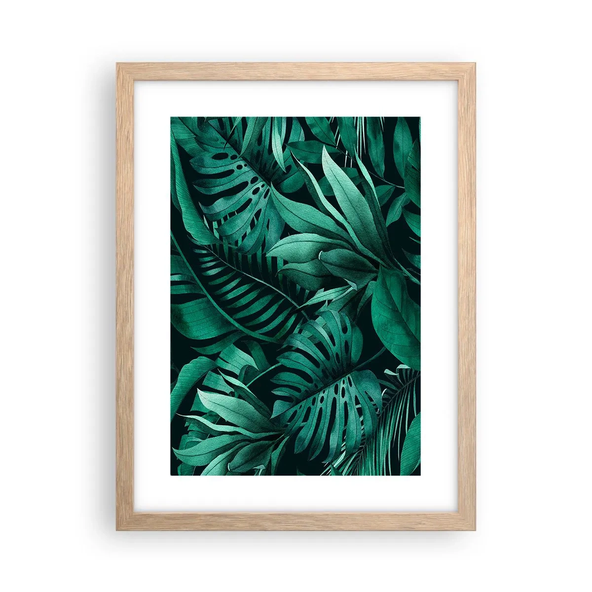Poster in einem Rahmen aus heller Eiche - Die Tiefe des tropischen Grüns - 30x40 cm