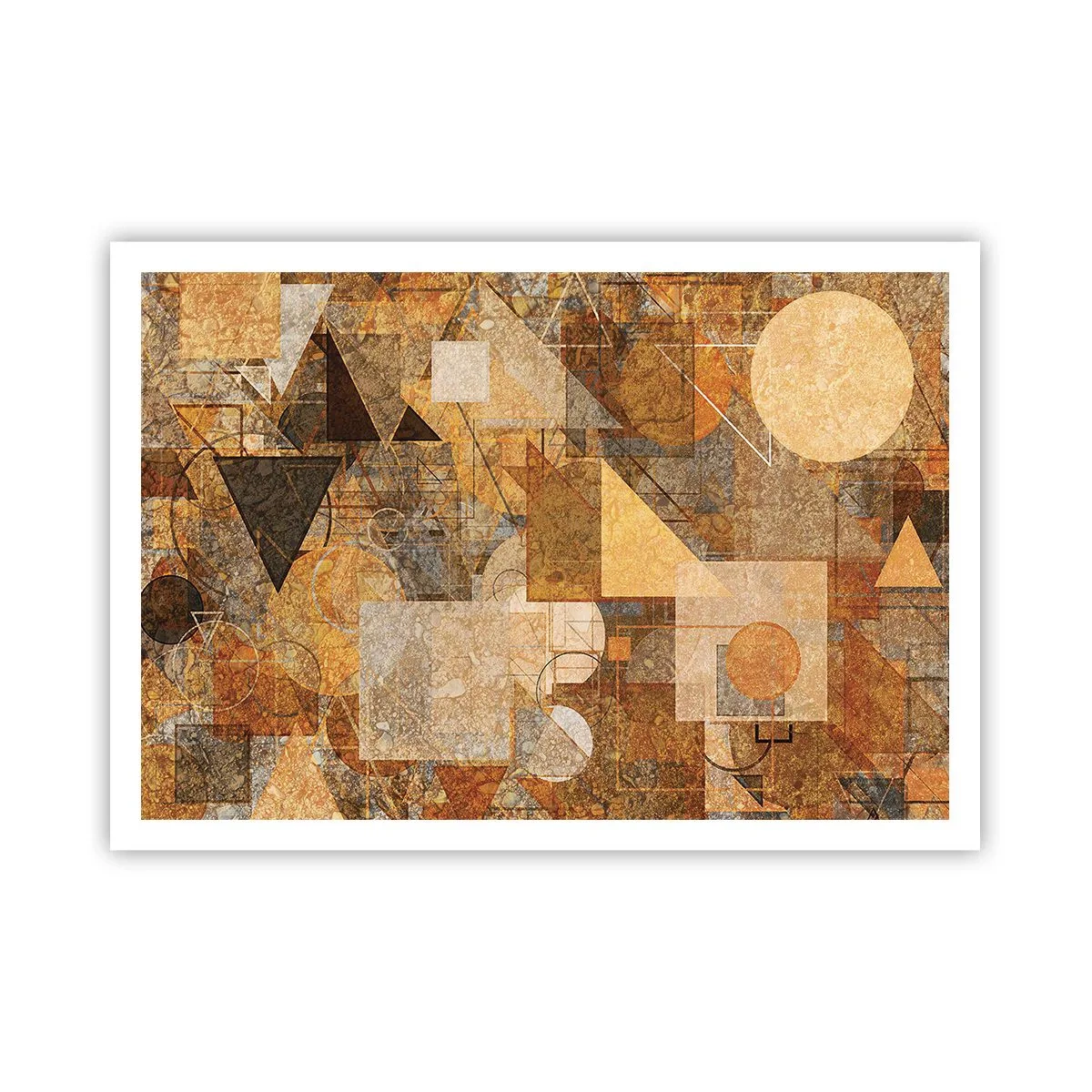 Poster - Abstrakte geometrische Figuren in warmen Farbtönen - 100x70cm - Eine kubistische Studie aus Bronze - Moderne Wanddekoration für Wohnzimmer und Schlafzimmer ARTTOR