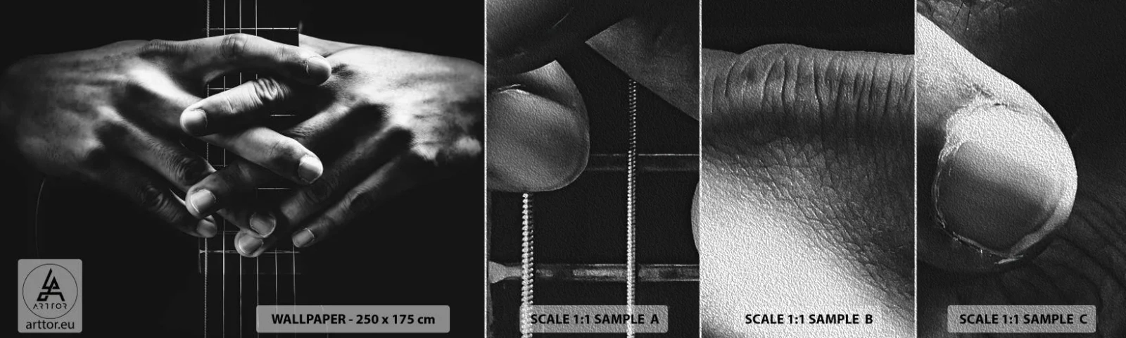 Fototapeten Muster Premium Sand - Gebet des Künstlers - Gitarrist, Musiker, Gitarre - 100x30 cm