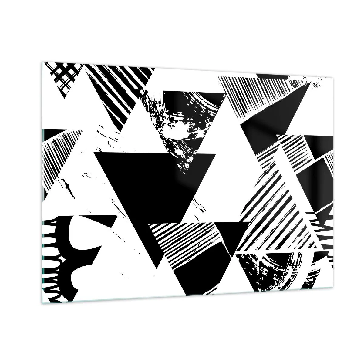 Glasbild - Bild auf glas - Schwarz-weiße geometrische Muster mit Dreiecksmotiven - 100x70cm - Regen von Dreiecken - Moderne Wanddekoration für Wohnzimmer und Schlafzimmer ARTTOR