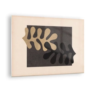 Glasbild - Bild auf glas - Abstrakte Formen in Schwarz und Beige auf geometrischem Hintergrund - 70x50cm - Abwesenheit und Ergänzung - Moderne Wanddekoration für Wohnzimmer und Schlafzimmer ARTTOR