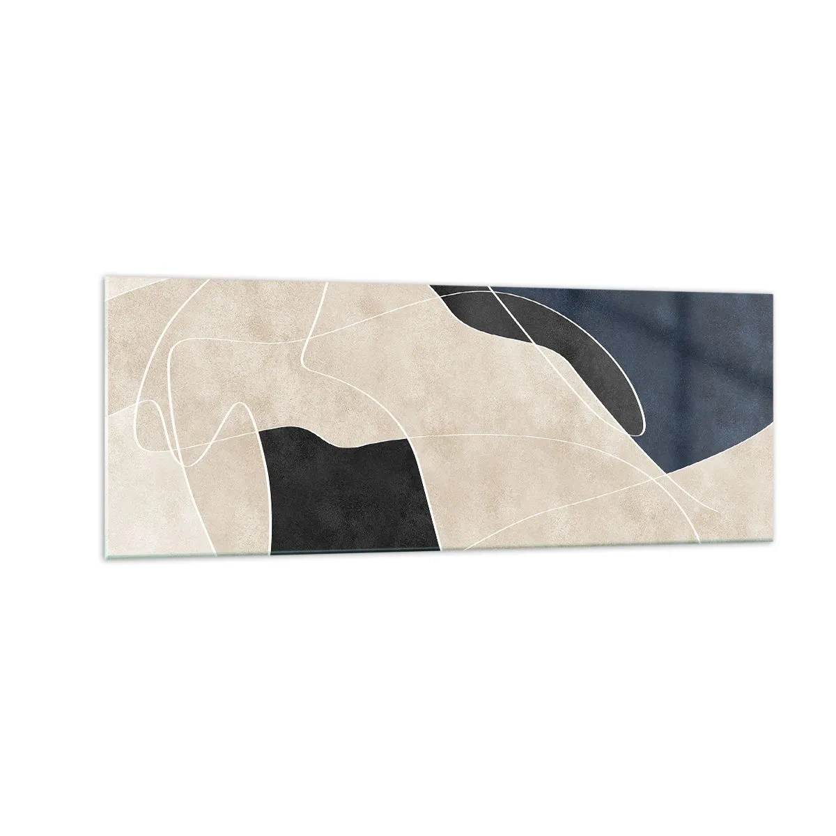 Glasbild - Bild auf glas - Geometrische Abstraktion in Beige- und Marineblautönen - 140x50cm - Abstrakte Komposition – Farbkontrast - Moderne Wanddekoration für Wohnzimmer und Schlafzimmer ARTTOR