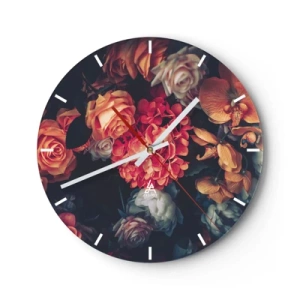 Wanduhr - Glasuhr - Blumenarrangement im Barockstil auf dunklem Hintergrund - 30x30cm - Wie bei den holländischen Meistern - Moderne Wanddekoration für Wohnzimmer, Küche und Schlafzimmer ARTTOR