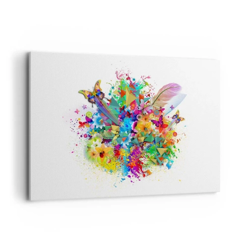 Bild auf Leinwand - Leinwandbild - Farbenfrohes Motiv mit Blumen und Schmetterlingen - 100x70cm - Ein Strauß Freude - Moderne Wanddekoration für Wohnzimmer und Schlafzimmer ARTTOR