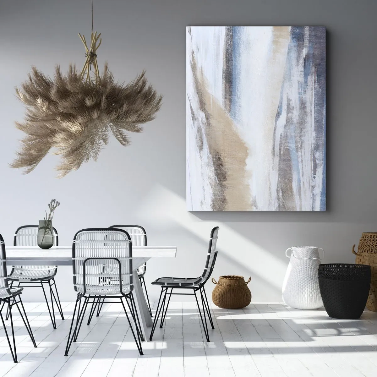 Bild auf Leinwand - Leinwandbild - Abstrakte Winterlandschaft in Weiß- und Blautönen - 80x120cm - Winterkomposition - Moderne Wanddekoration für Wohnzimmer und Schlafzimmer ARTTOR