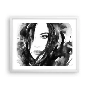 Poster in einem weißen Rahmen - Porträt einer Dame in Schwarzweiß - 50x40 cm