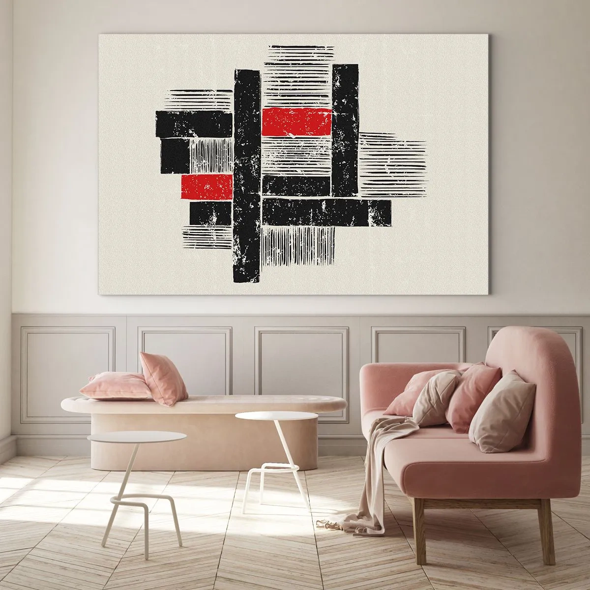 Glasbild - Bild auf glas - Abstrakte Streifen in Schwarz und Rot - 70x50cm - Rot und Schwarz - Moderne Wanddekoration für Wohnzimmer und Schlafzimmer ARTTOR
