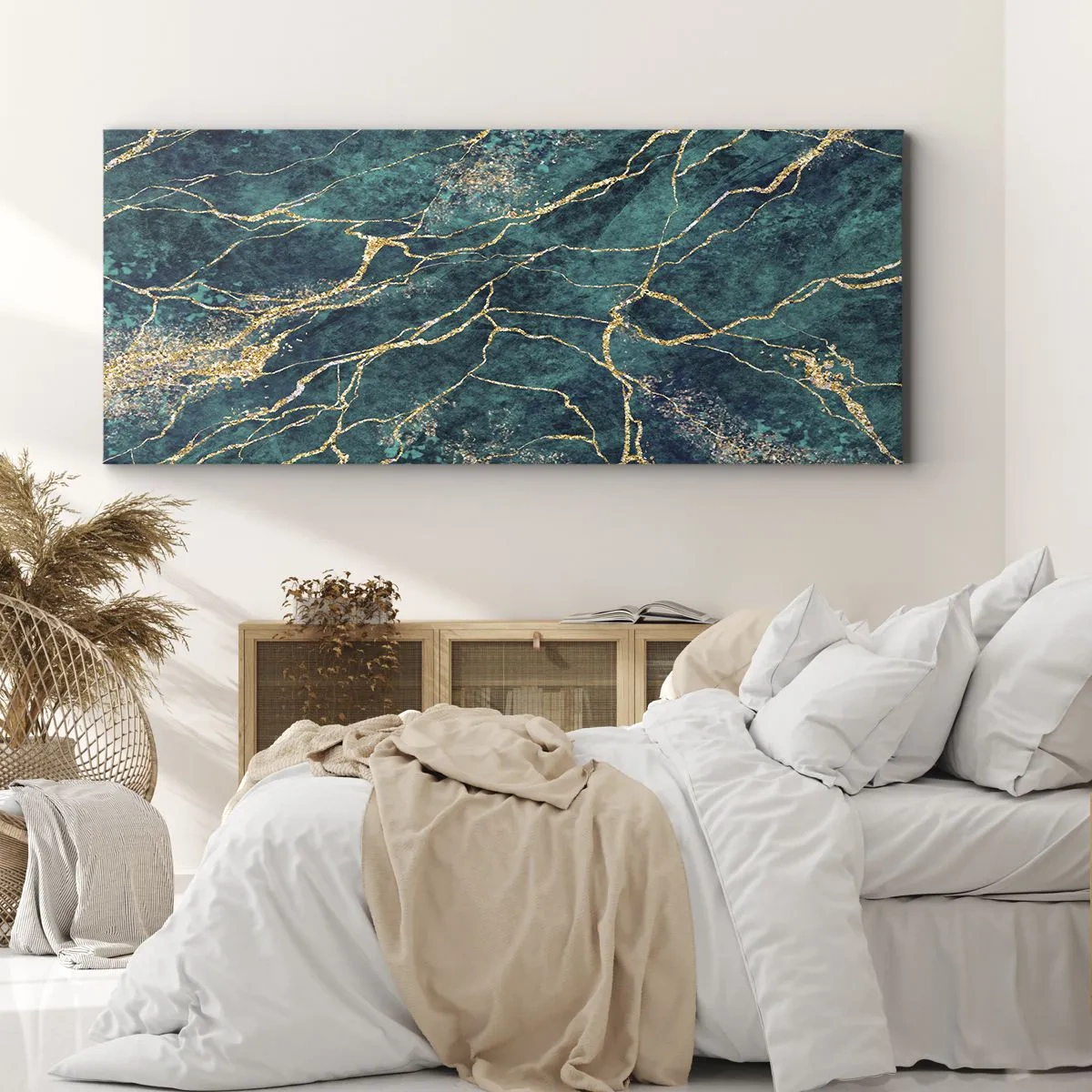 Bild auf Leinwand - Leinwandbild - Strukturiertes Marmormuster in Türkis- und Goldtönen - 120x50cm - Goldmine - Moderne Wanddekoration für Wohnzimmer und Schlafzimmer ARTTOR