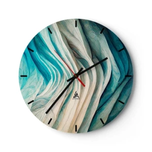 Wanduhr - Glasuhr - Organische Wellen in Blau-, Beige- und Türkistönen - 30x30cm - Blaue Unersättlichkeit - Moderne Wanddekoration für Wohnzimmer, Küche und Schlafzimmer ARTTOR